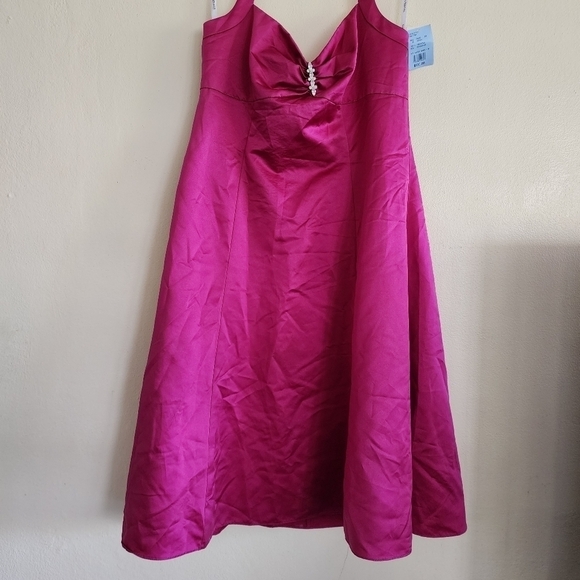 NWT David's Bridal Pink Fuchsia Halter A Line Dress Plus Size 16 - Picture 3 of 14